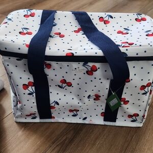 kate spade NEW cherry print insulated tote - white & red & Navy